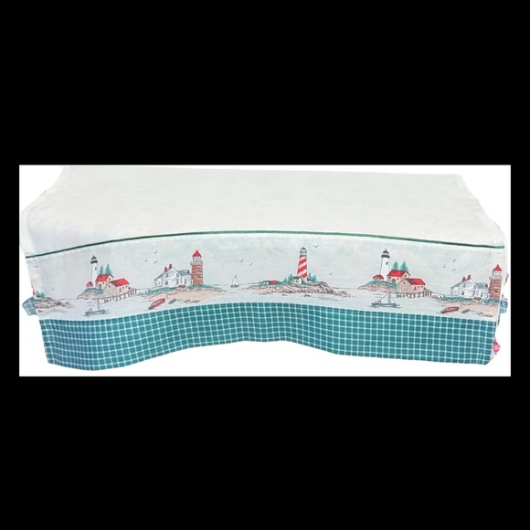 Lighthouse Window Valance Curtain Boats Nautical Ocean Blue & White Checker 36.5 - Picture 1 of 15